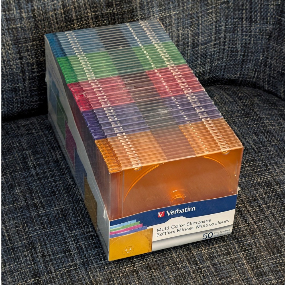NEW Verbatim Multi-Color Slimcases 50 Pack CD DVD Storage Jewel Cases OS